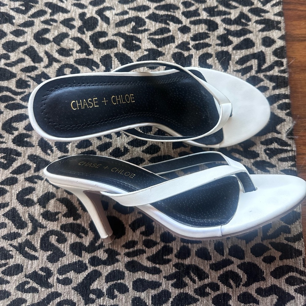 Chase + Chloe white thong kitten heel sandals